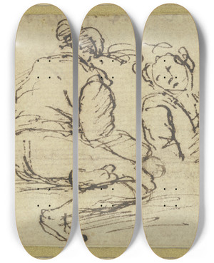Triptych art skateboard deck of Salvator Rosa Two Figures On The Left A Seated Man Seen From The Rear On The Right A Halflength Figure by Salvator Rosa (1615-1673)
