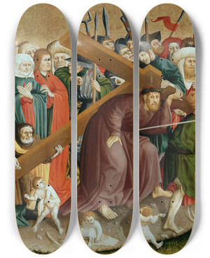 Triptych art skateboard deck of Hans Multscher Jesus Christ Bearing The Cross The Wings Of The Wurzach Altar Lower Left by Hans Multscher (1400-1467)