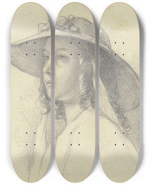 Triptych art skateboard deck of Johann Jakob Hoff Bildnis Eines Mdchens Mit Strohhut Dreiviertelprofil Nach Links by Johann Jakob Hoff (1838-1892)