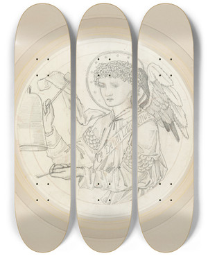 Triptych art skateboard deck of Sir Edward Coley Burnejones Angel Playing On Bells_6 by Sir Edward Coley Burne-Jones (1833-1898)