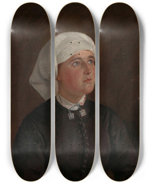Triptych art skateboard deck of Adolph Tidemand Portrait Of Elseberg Herrestvedt by Adolph Tidemand (1814-1876)