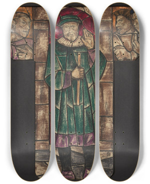 Triptych art skateboard deck of Richard Nicolas Roland Holst Ontwerp Voor Raam In Het Stadhuis In Amsterdam 4 by Richard Nicolaus Roland Holst (1868-1938)