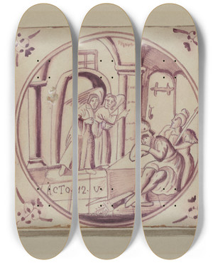 Triptych art skateboard deck of John Dixon Fireplace Tile_2 by John Dixon