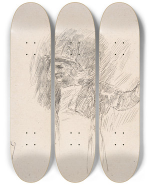 Triptych art skateboard deck of Flicien Rops The Old Flemish Woman La Vieille Flamande by Felicien Rops (1833-1898)