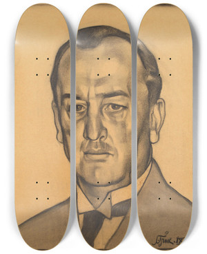Triptych art skateboard deck of Nikolai Triik Prof Dr Konstantin Konik by Nikolai Triik (1884-1940)