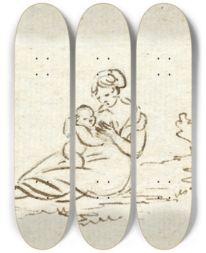 Triptych art skateboard deck of Otto Howen Moeder Zoogt Kind by Otto Howen (1774-1848)