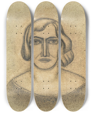 Triptych art skateboard deck of Karl Wiener Ohne Titel Portrt_2 by Karl Wiener (1901-1949)