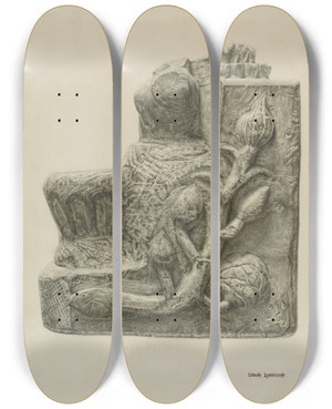 Triptych art skateboard deck of Ursula Lauderdale Small Stone Fountain by Ursula Lauderdale