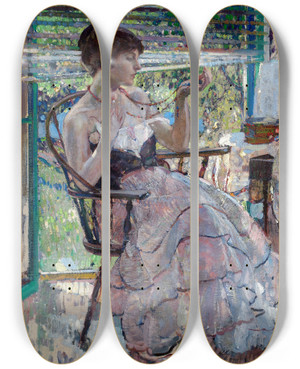 Triptych art skateboard deck of Richard E Miller The Necklace by Richard E Miller (1875-1943)