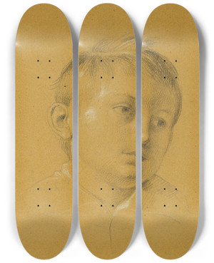 Triptych art skateboard deck of Johann Peter Krafft Kopf Eines Knaben_3 by Johann Peter Krafft (1780-1856)