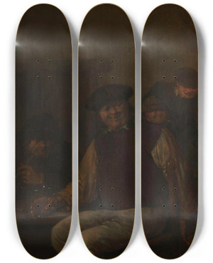 Triptych art skateboard deck of Egbert Van Heemskerck Herbergtafereel by Egbert Van Heemskerck (1634-1704)
