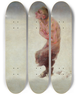 Triptych art skateboard deck of Franz Von Stuck Verirrt by Franz Von Stuck (1863-1928)