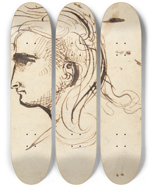 Triptych art skateboard deck of Benjamin Robert Haydon Head Study by Benjamin Robert Haydon (1786-1846)