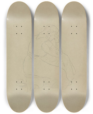 Triptych art skateboard deck of Adolph Tidemand Sittende Kvinne Med Hodet I Hendene by Adolph Tidemand (1814-1876)