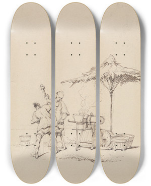 Triptych art skateboard deck of George Chinnery A Forge by George Chinnery (1774-1852)