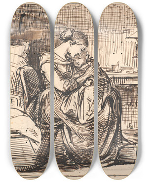Triptych art skateboard deck of Wilhelm Marstrand Moder Med Sovende Barn P Skdet I Sovekammer_2 by Wilhelm Marstrand (1810-1873)