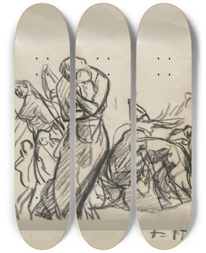 Triptych art skateboard deck of Auguste Louis Lepre Lincendie De Louvain_3 by Auguste Louis Lepere (1849-1918)