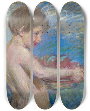 Triptych art skateboard deck of Alice Pike Barney Child With Fruit by Alice Pike Barney (1857-1931)