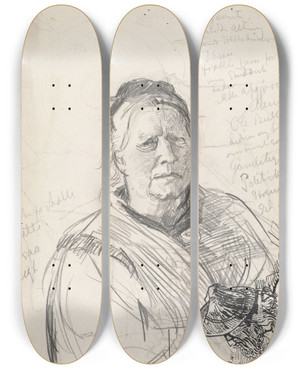 Triptych art skateboard deck of Christian Krohg Kvinneportrett Og Utkast Til Snorretegning by Christian Krohg (1852-1925)