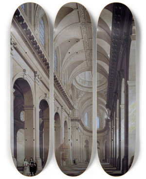 Triptych art skateboard deck of Danil De Blieck Vue Idalise De Lintrieur De Lglise Saintsulpice Pendant Sa Construction by Daniel De Blieck (1610-1673)