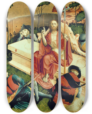 Triptych art skateboard deck of Hans Multscher The Resurrection Of Jesus Christ by Hans Multscher (1400-1467)