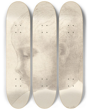 Triptych art skateboard deck of Odilon Redon Mon Enfant My Child by Odilon Redon (1840-1916)