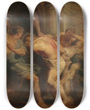 Triptych art skateboard deck of Peter Paul Rubens The Flagellation Of Christ by Peter Paul Rubens (1577-1640)