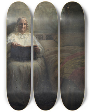 Triptych art skateboard deck of Kristian Zahrtmann Leonora Christina In The Maribo Monastery by Kristian Zahrtmann (1834-1912)