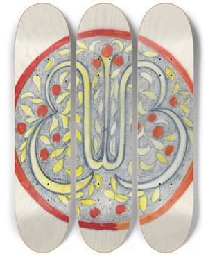 Triptych art skateboard deck of Carel Adolph Lion Cachet Ontwerp Voor Een Bord Met Wb_1 by Carel Adolph Lion Cachet (1864-1945)