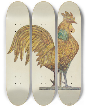 Triptych art skateboard deck of Laura Bilodeau Gilded Weathercock by Laura Bilodeau