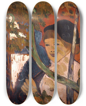 Triptych art skateboard deck of Emile Bernard Breton Girl With A Red Umbrella by Emile Bernard (1868-1941)