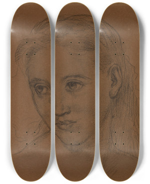 Triptych art skateboard deck of Pierre Puvis De Chavannes Tte De Femme Iv by Pierre Puvis De Chavannes (1824-1898)
