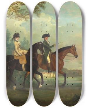 Triptych art skateboard deck of Thomas Gooch Marcia Pitt And Her Brother George Pitt Later 2Nd Baron Rivers Riding In The Park At Stratfield Sa by Thomas Gooch (1750-1802)