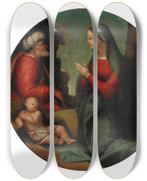 Triptych art skateboard deck of Tuscan School The Holy Family by Tuscan School
