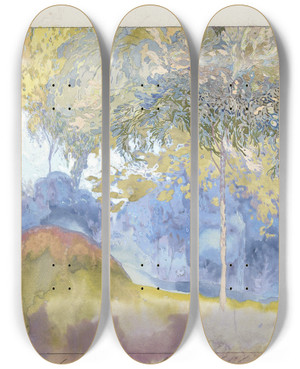 Triptych art skateboard deck of Georges De Feure Boomrijk Landschap_2 by Georges de Feure (1868-1943)