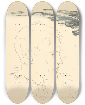 Triptych art skateboard deck of Mikul Galanda The Head Of A Young Man by Mikulas Galanda (1895-1938)