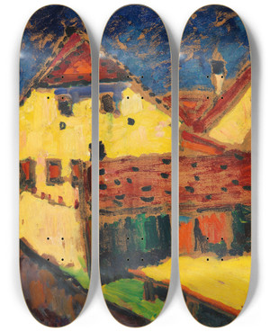 Triptych art skateboard deck of Alexej Von Jawlensky Gelbe Huser by Alexej Von Jawlensky (1864-1941)