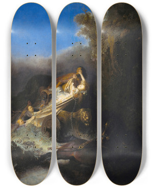 Triptych art skateboard deck of Rembrandt Van Rijn The Abduction Of Proserpina by Rembrandt Van Rijn (1606-1669)