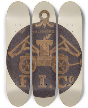 Triptych art skateboard deck of Donald Williams Firemark by Donald Williams