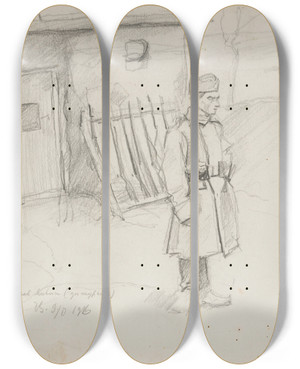 Triptych art skateboard deck of Ivan Ivanec Onierz Legionu Ukraiskich Strzelcw Siczowych 19141920 Stojcy Na Warcie by Ivan Ivanec (1893-1946)