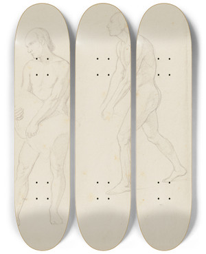 Triptych art skateboard deck of Eduard Von Steinle Study From The Nude by Eduard Von Steinle (1810-1886)