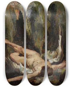 Triptych art skateboard deck of Willem De Zwart De Gevallen Engel by Willem de Zwart (1862-1931)