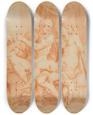 Triptych art skateboard deck of After Annibale Carracci Hercules And Iole_1 by After Annibale Carracci (1560-1609)