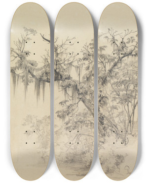 Triptych art skateboard deck of Ferdinand Keller Baumstudie Mit Herabhngenden Pflanzenfden by Ferdinand Keller (1842-1922)