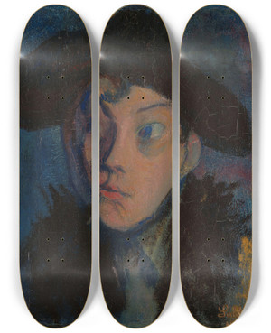 Triptych art skateboard deck of Harald Sohlberg Portrait Of Eugenie by Harald Sohlberg (1877-1935)