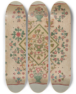 Triptych art skateboard deck of Mildred E Bent Applique Quilt_4 by Mildred E Bent