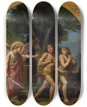 Triptych art skateboard deck of Jeanlouis Bezard Le Pch Originel by Jean Louis Bezard (1799-1881)