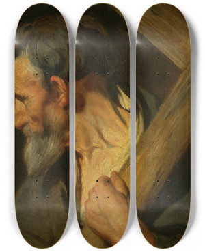 Triptych art skateboard deck of Jacob Jordaens St Andrew by Jacob Jordaens (1593-1678)