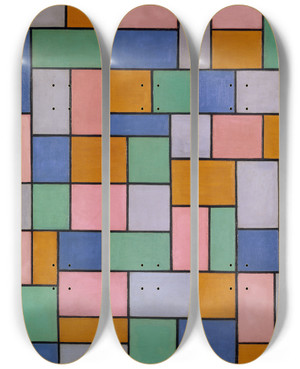 Triptych art skateboard deck of Theo Van Doesburg Composition In Dissonances by Theo Van Doesburg (1883-1931)