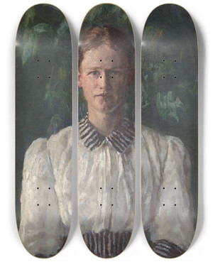 Triptych art skateboard deck of Signe Scheel Portrait Of The Painter Helga Ring by Signe Scheel (1860-1942)